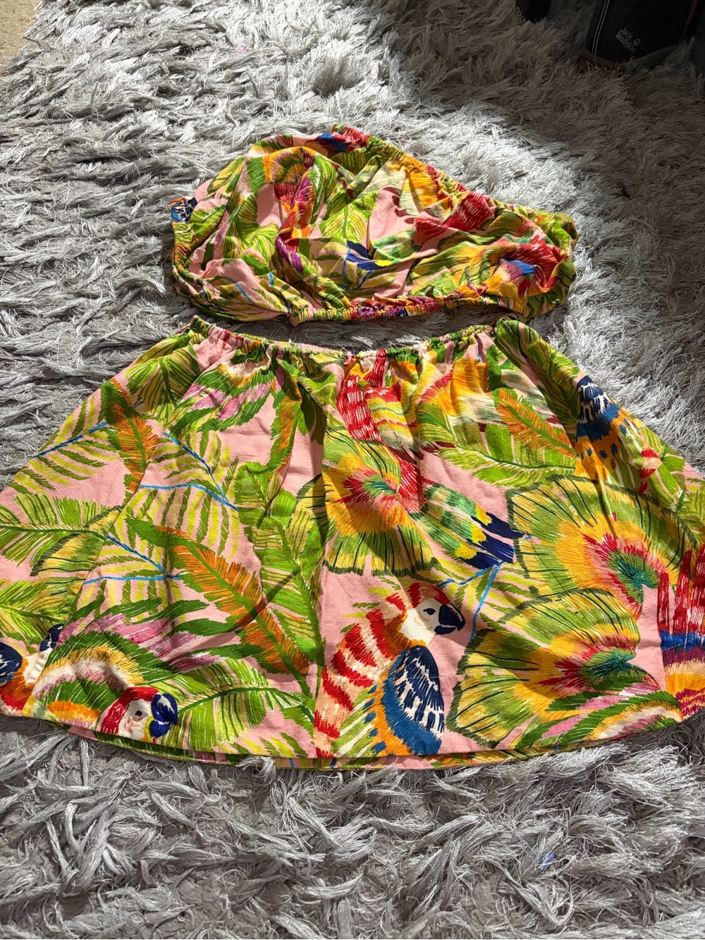 FARM Rio Pink Tropical Parrot Print Strapless Tank Top